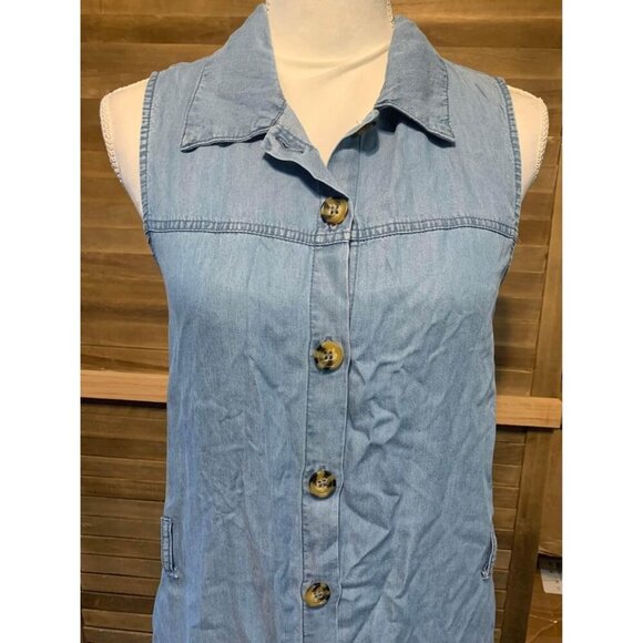 Love Tree Chambray Button Up Dress Denim Sleeveless Boho Western Women Sz Small - Picture 2 of 5